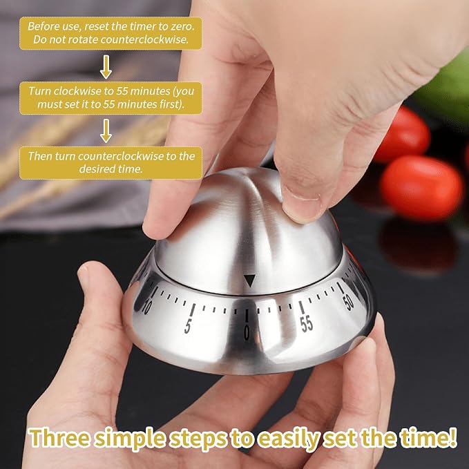 Mechanical Kitchen Timer, Wind Up 60 Minutes Manual Countdown - Image 5