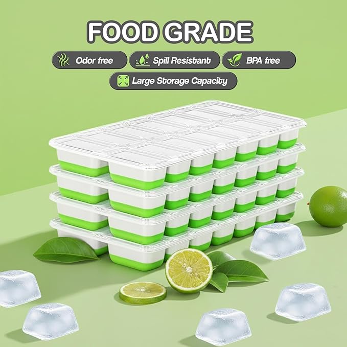56pcs Ice Cube Tray with Lid and Bin – Stackable 4 Trays Plastic Silicone - Image 5