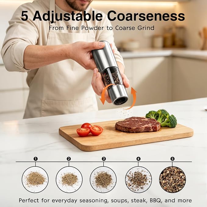 StarOcean Electric Salt and Pepper Grinder Set, Automatic Gravity Grinder - Image 6