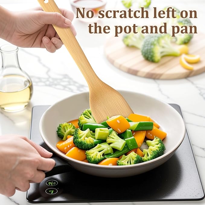 HANSGO Bamboo Kitchen Utensils Set – 6-Piece Wooden Cooking Set - Image 3