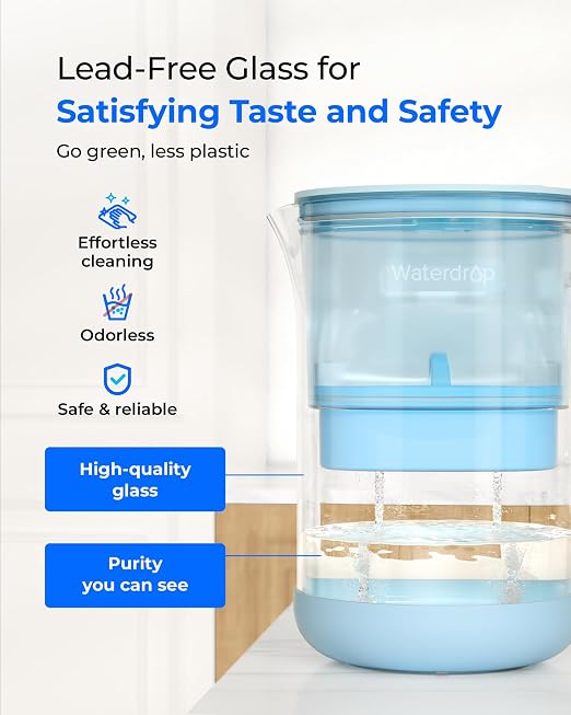 Waterdrop PT-09B-A 10-Cup Large Glass Alkaline Water Filter Pitcher, - Image 4
