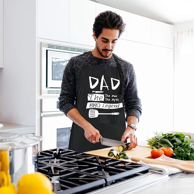 Rosoz Funny Black Chef Aprons for Men, Dad BBQ Legend, Adjustable Kitchen - Image 6