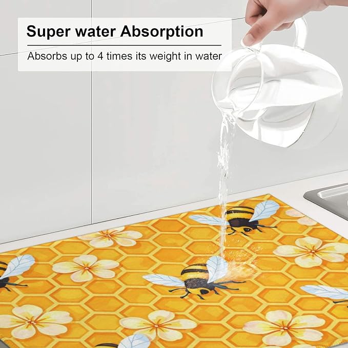 Bee Dish Drying Mat For Kitchen Counter Absorbent Large Kitchen Fast Dry Pad - Image 6