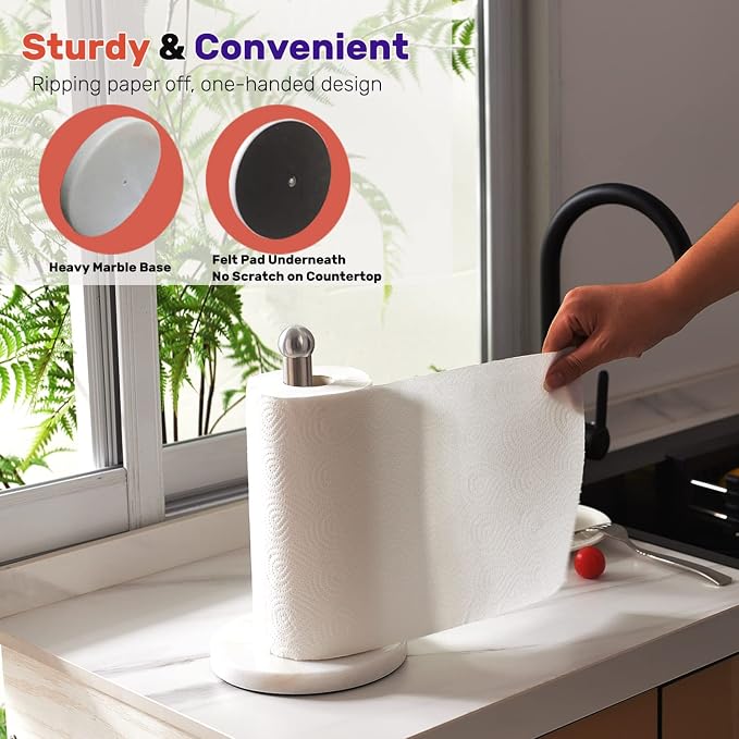 Heavy Weighted Paper Towel Holder, Easy One-Handed Design - Image 2