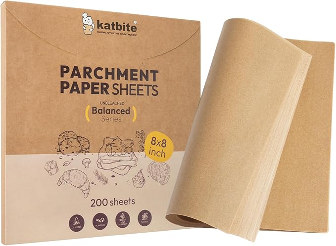 Katbite 200 Pcs Parchment Paper, 8 x 8 Inch Unbleached Baking Paper, Oil by katbite