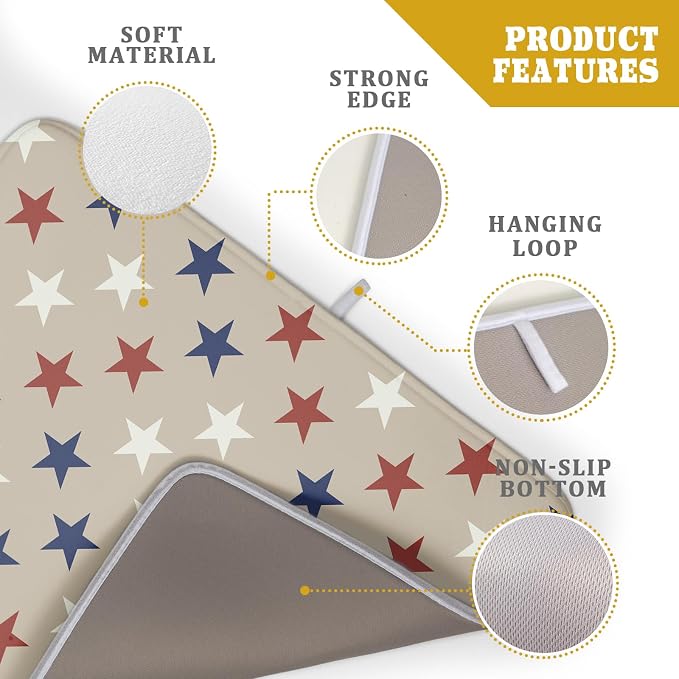 Patriotic July of 4th Blue Red White Star Dish Drying Mat - Image 4