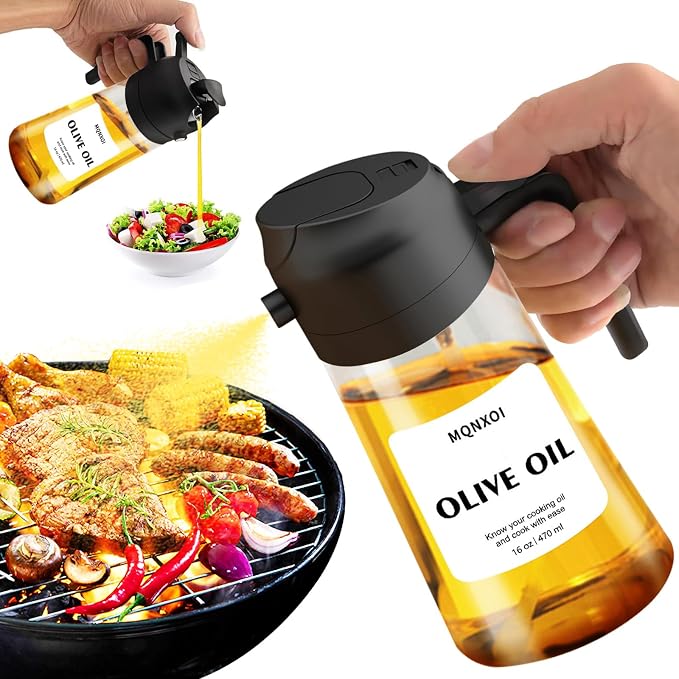 mqnxoi 2 in 1 Glass Oil Sprayer & Dispenser, 16oz/470ml Olive Cooking, Air Fryer - Image 9