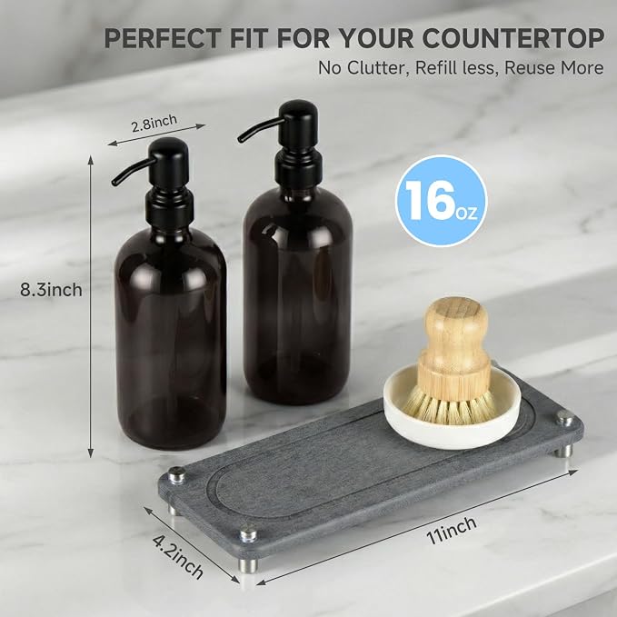 2 Pack Kitchen Soap Dispenser Set - 16oz Black Glass Dish and Hand Soap - Image 5