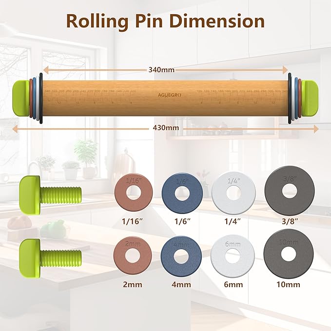 Rolling Pin with Adjustable Thickness Ring, Dough Thickness - Image 3