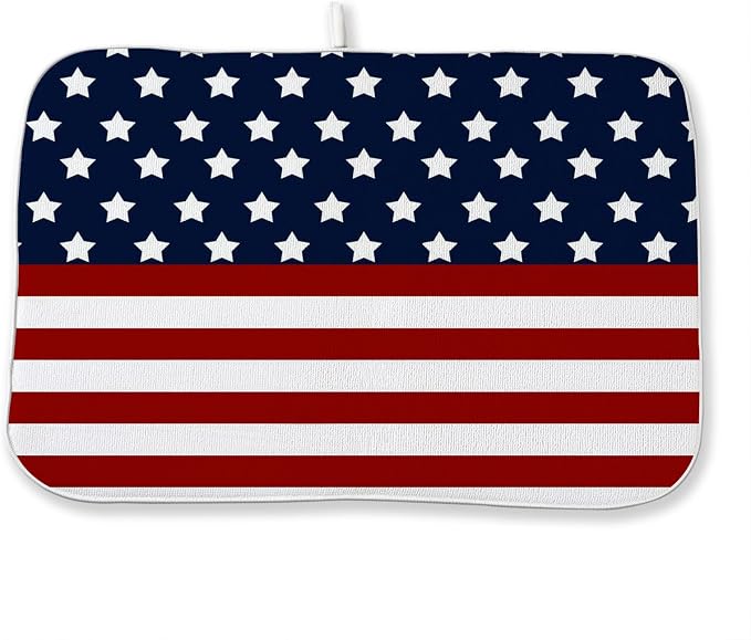 4th of July Dish Drying Mat 18 x 24 Inch Patriotic Red Stripe Navy Blue Stars by Sorktse