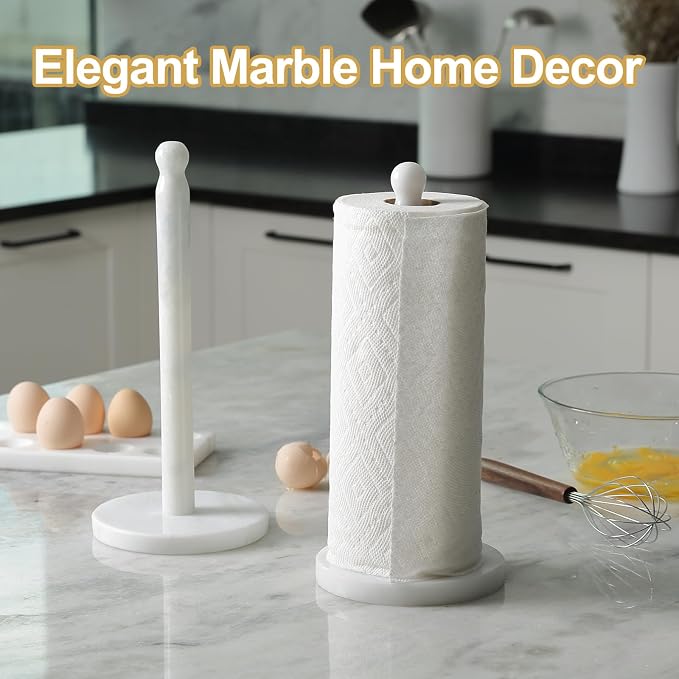 Koville Natural Marble Paper Towel Holder Countertop, 6“ Genuine Stone Paper - Image 7