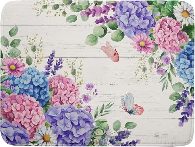 Hydrangea Floral Dish Drying Mat 18x24 inch Spring Summer Decorative Fast Dry by Giwawa