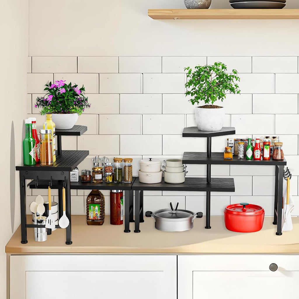 Counter Organizer Shelf, 3 Tier Moveable Black Corner Shelf Organizer