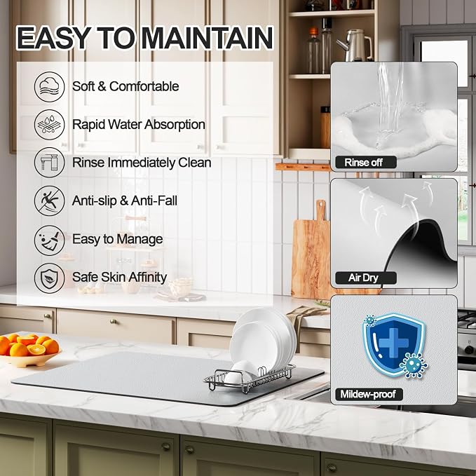 Ecotrim - Dish Drying Mat for Kitchen Counter | Coffee Bar Mat for Countertops - Image 3