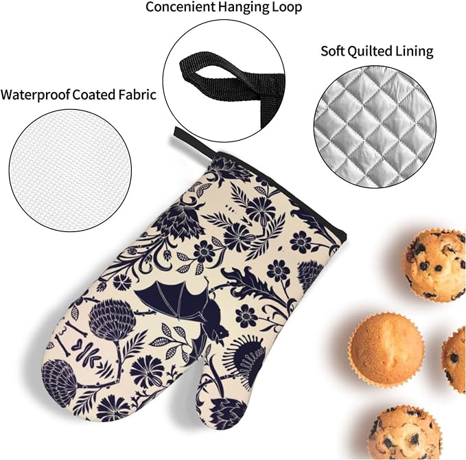 Bats and Flower Oven Mitts and Pot Holders Sets of 4, Resistant Hot Pads - Image 4