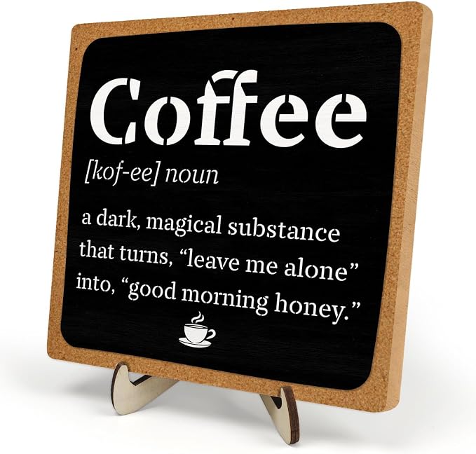 Vintage Coffee Bar Wooden Plaque Desk Sign, Farmhouse Wood Plaque Tabletop Decor by DMADNF