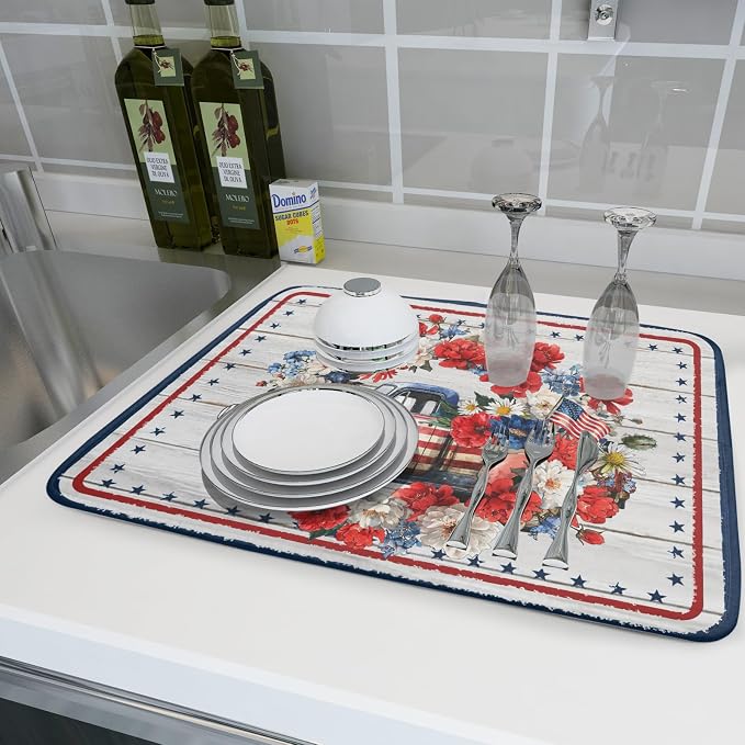 Patriotic Truck Dish Drying Pad 4th of July Drying Mat - Image 6