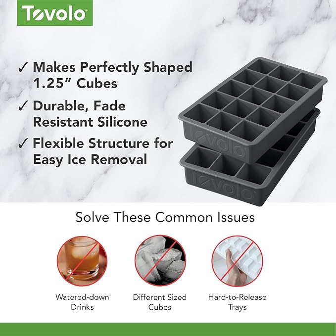 Tovolo Silicone Ice Cube Tray Charcoal Gray Pack of 2 BPA Free Ice Tray Mold - Image 3
