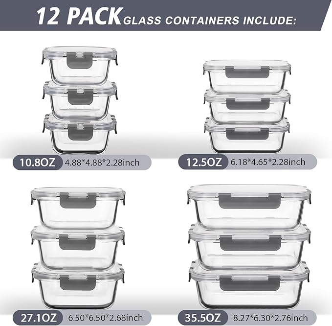 AILTEC 12 Pack Glass Food Storage Containers - Image 3