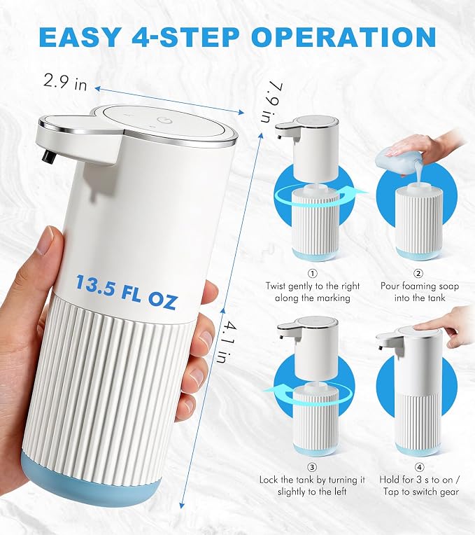 RYTOXILO Automatic Foaming Soap Dispenser, 2 Pack White Touchless Foam Hand - Image 2