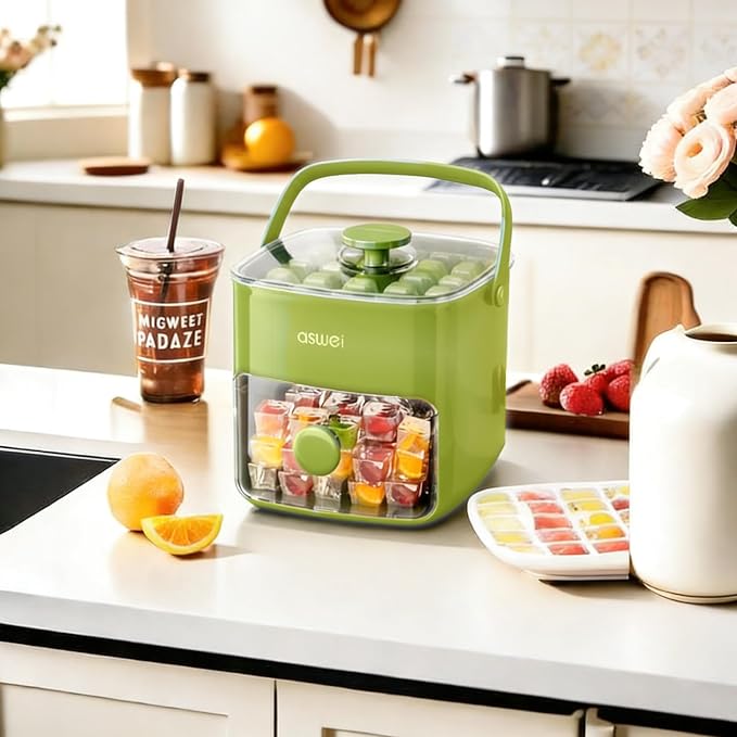 Compact Ice Cube Tray with Lid and Bin, Mini Press-Type Ice Cube Maker - Image 5