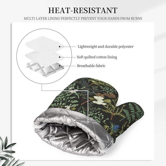 Botanical Print Floral Oven Mitts Pot Holders Farmhouse Cooking Apron Set of 5 - Image 3