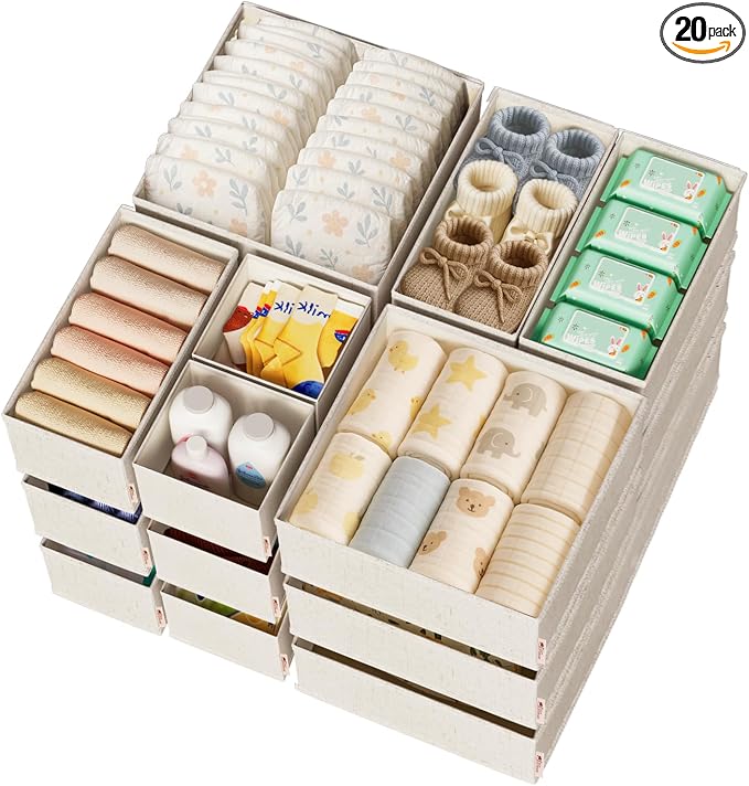 Cotton Linen Drawer Organizers for Baby Clothes, Premium Foldable Storage Bins by ZenStorage