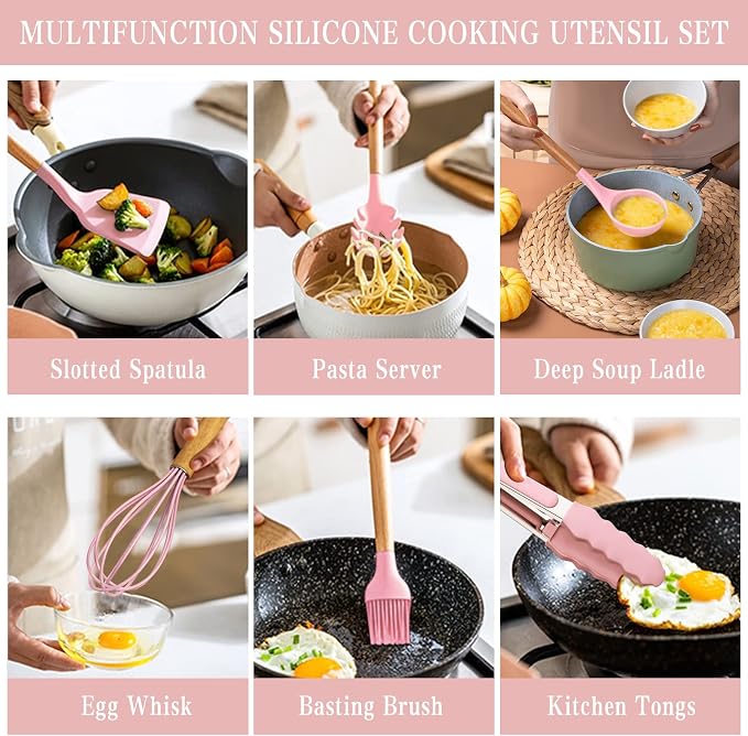 Umite Chef Silicone Kitchen Utensils Set, 33 Piece Non-Stick Kitchen Utensils - Image 5