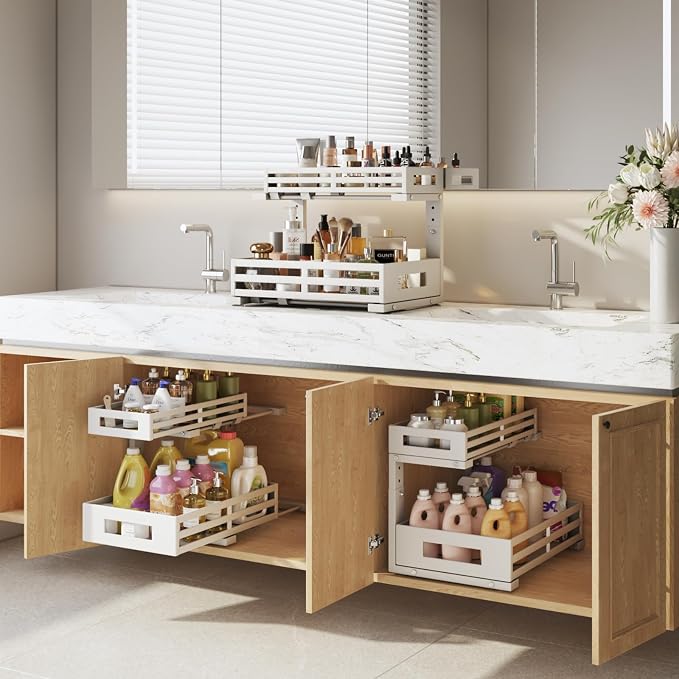 L-Shaped Metal Under Sink Organizer, 2-Tier Double Pull-Out Cabinet Organizer - Image 8