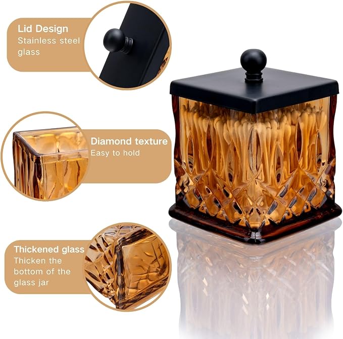 Qtip Holder, 15Oz Amber Glass Apothecary Jars - Image 4