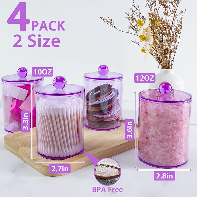 XIPENGKEJI 4 Pack Qtip Holder, Canister Apothecary Jar Set, Bathroom Jars - Image 2