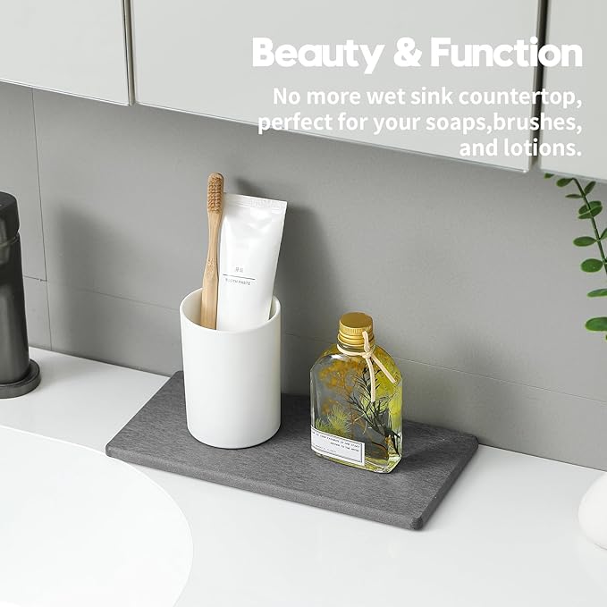 2PCS 10"x 5" Large Bathroom Sink Vanity Trays, Water Absorbing Diatomite Stone - Image 3