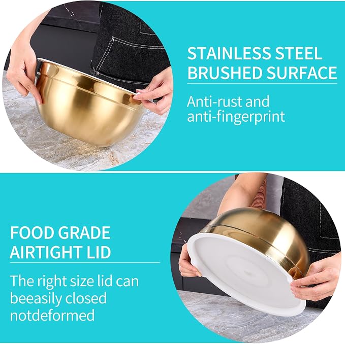 4 Piece Gold Mixing Bowls With Lids - Image 5