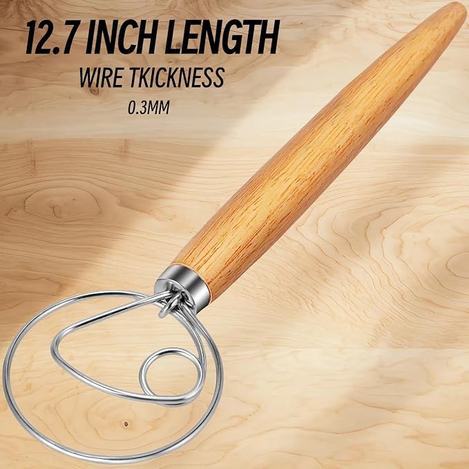 TEEVEA Danish Dough Whisk for Bread Sourdough, Wooden Handle & Stainless Steel - Image 8