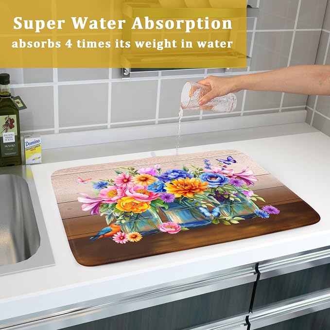 Spring Summer Flowers Dish Drying Mat - Image 7