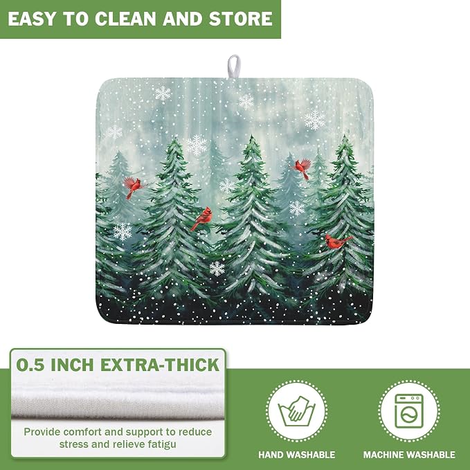 Welcome Winter Pines Tree Dish Drying Mat, Winter Snowflake Dish Drying Mat - Image 5