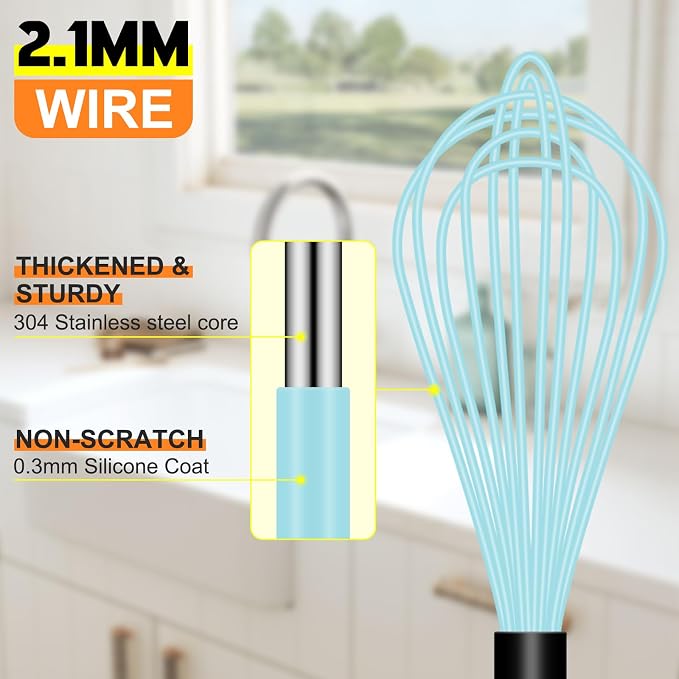 HOTEC 4 Pieces Silicone Whisks Set, Wire Balloon Whisks Egg Beater, Non-slip - Image 8