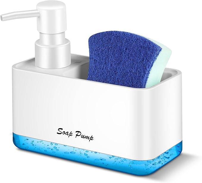 Dish Soap Dispenser with Sponge Holder, 2-in-1 Countertop Small Soap Dispenser by Eavida
