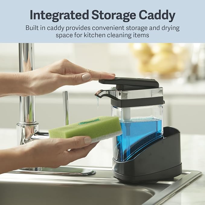 Casabella Sink Sider Solo Kitchen Soap Pump and Sponge Caddy, One-Hand Soap - Image 4