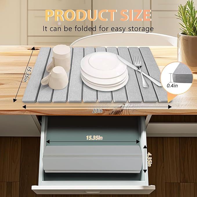 Large Stone Dish Drying Mat for Kitchen Counter, Super Absorbent, Birthday Gfts - Image 2
