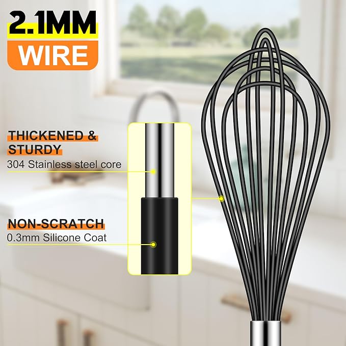 HOTEC 4 Pieces Silicone Whisks Set, Wire Balloon Whisks Egg Beater, Non-slip - Image 5