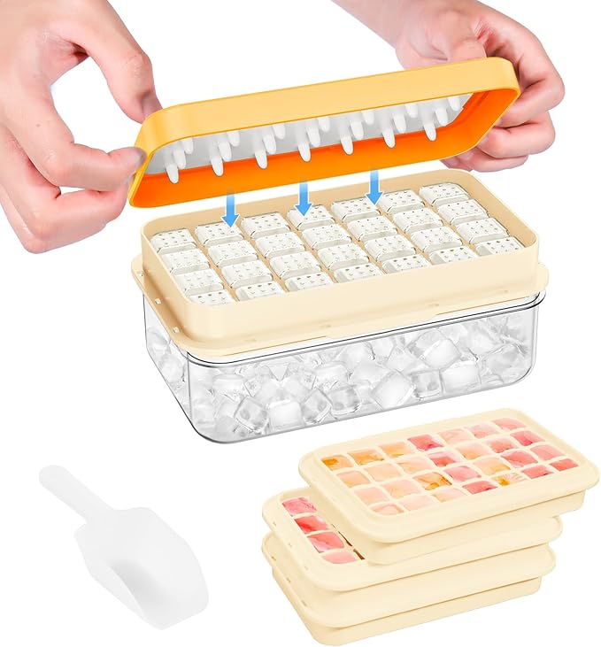 PHINOX Ice Cube Tray with Lid and Bin, 3 Pack Plastic Ice Cube Tray Molds by PHINOX