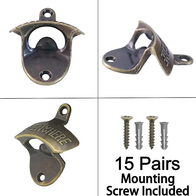 Rustic Wall Mount Bottle Opener, Vintage Brass Bulk Beer Opener Mountable - Image 5