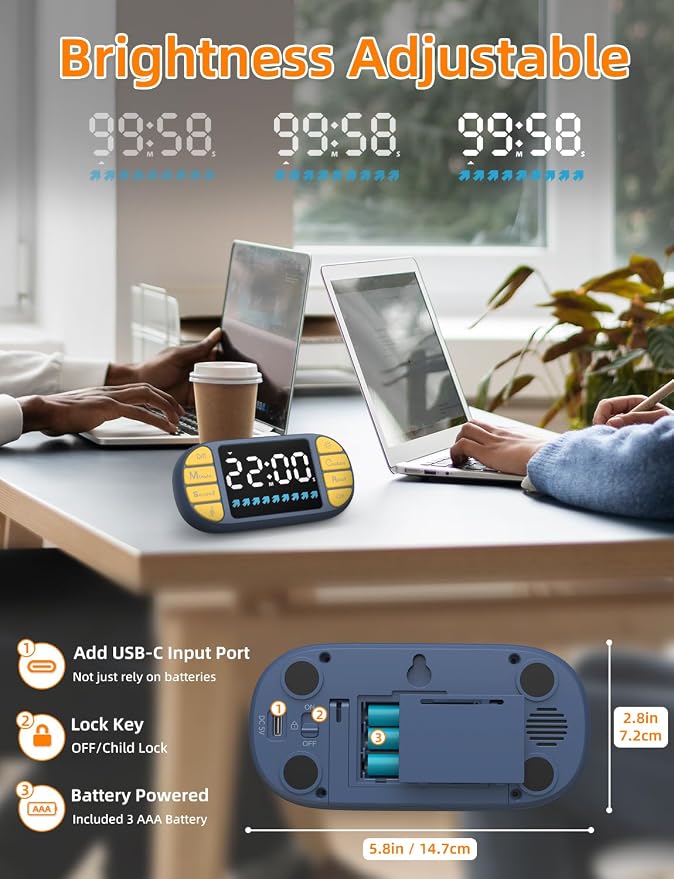 DOOMAY Digital Kitchen Visual Timer: 3.6'' Large LED Display, 3 Brightness - Image 4