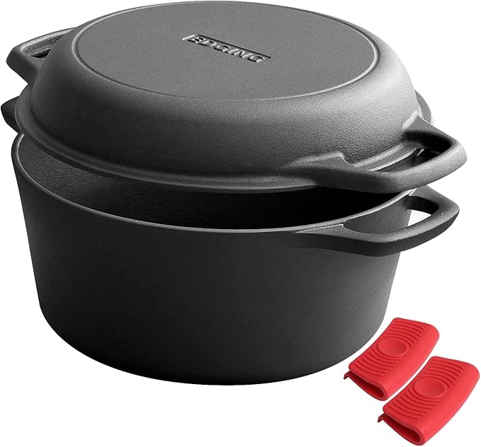 EDGING CASTING 2-in-1 Pre-Seasoned Cast Iron Dutch Oven Pot by EDGINGCOOKWARE