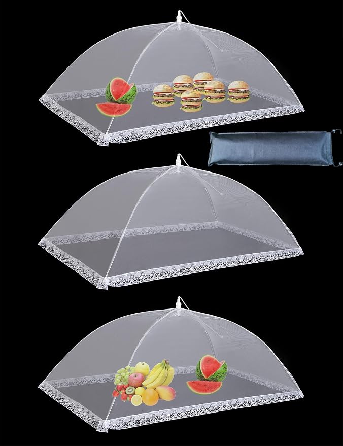 Mesh Food Covers for Outside, 3 Extra Large 40"X24" Jumbo Pop-Up Mesh Food Tent by Fanghome