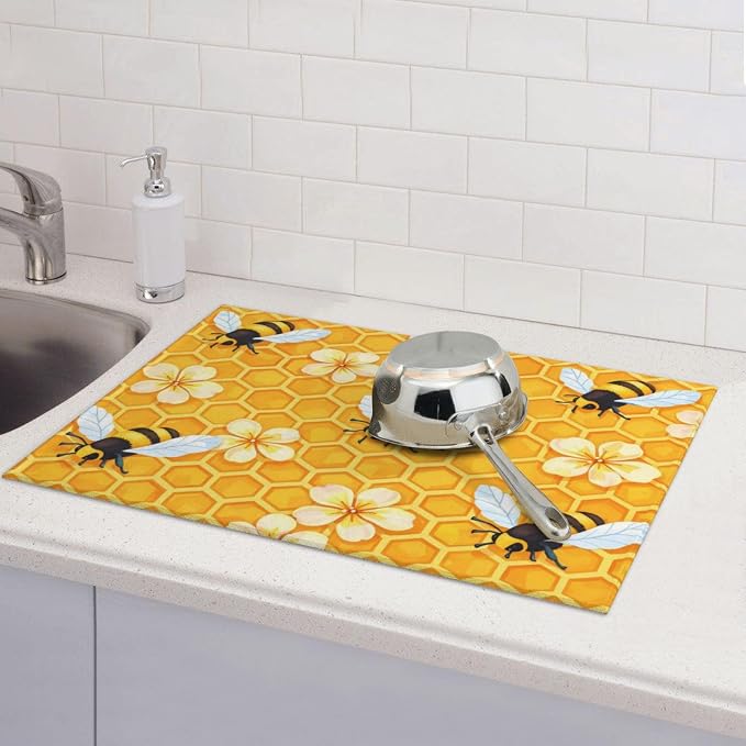 Bee Dish Drying Mat For Kitchen Counter Absorbent Large Kitchen Fast Dry Pad - Image 7