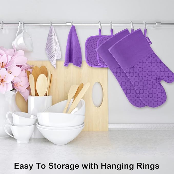 KEGOUU Oven Mitts and Pot Holders 6pcs Set, Kitchen Oven Glove High Heat - Image 3