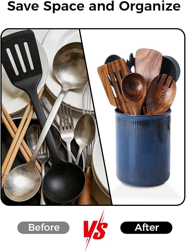 LoeJan Utensil Holder, Extra Large Utensil Crock, Stable Ceramic Utensil - Image 6