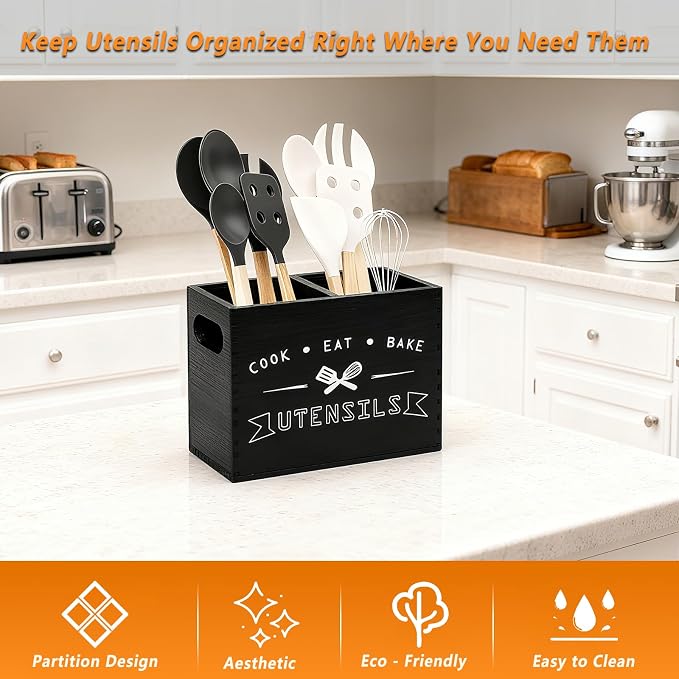 Small and Durable Wood Kitchen Utensil Holder - Image 4